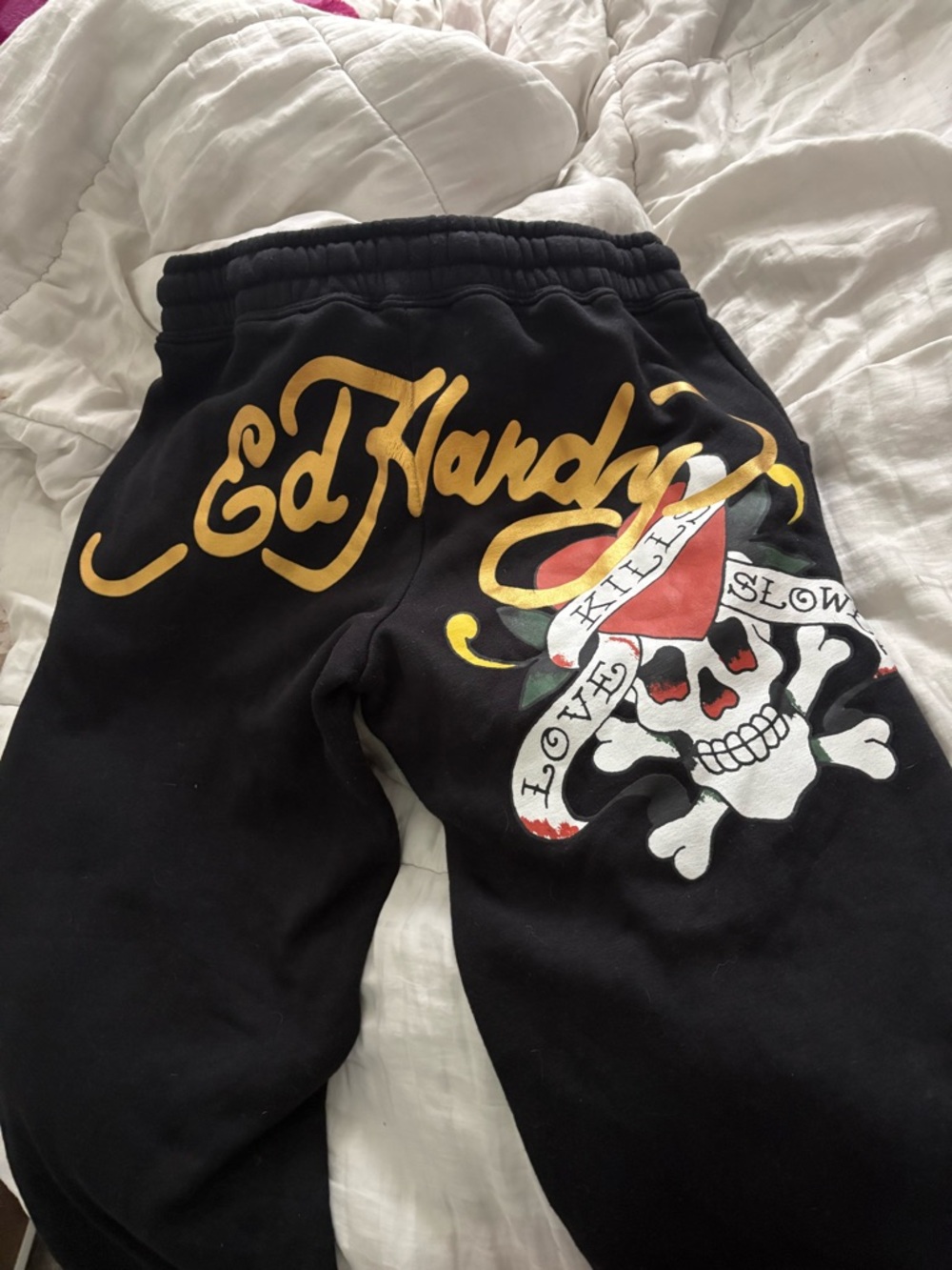 Ed Hardy women's Black Sweatpants with Skull Graphic